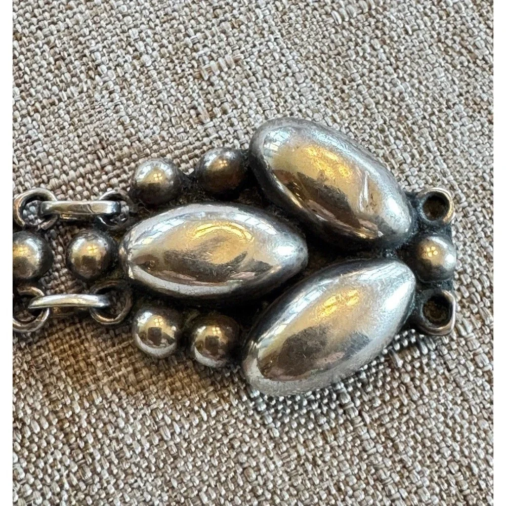 RRA Mexico Sterling Silver 925 Leaf Bead Link Bracelet 7
